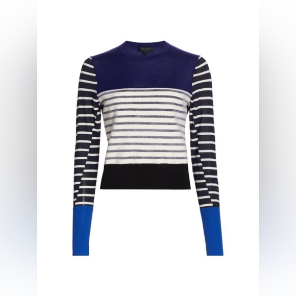 rag & bone Sweaters - NWOT Rag & Bone 100% Merino Wool Mismatch Striped Sweater size S Blue & White